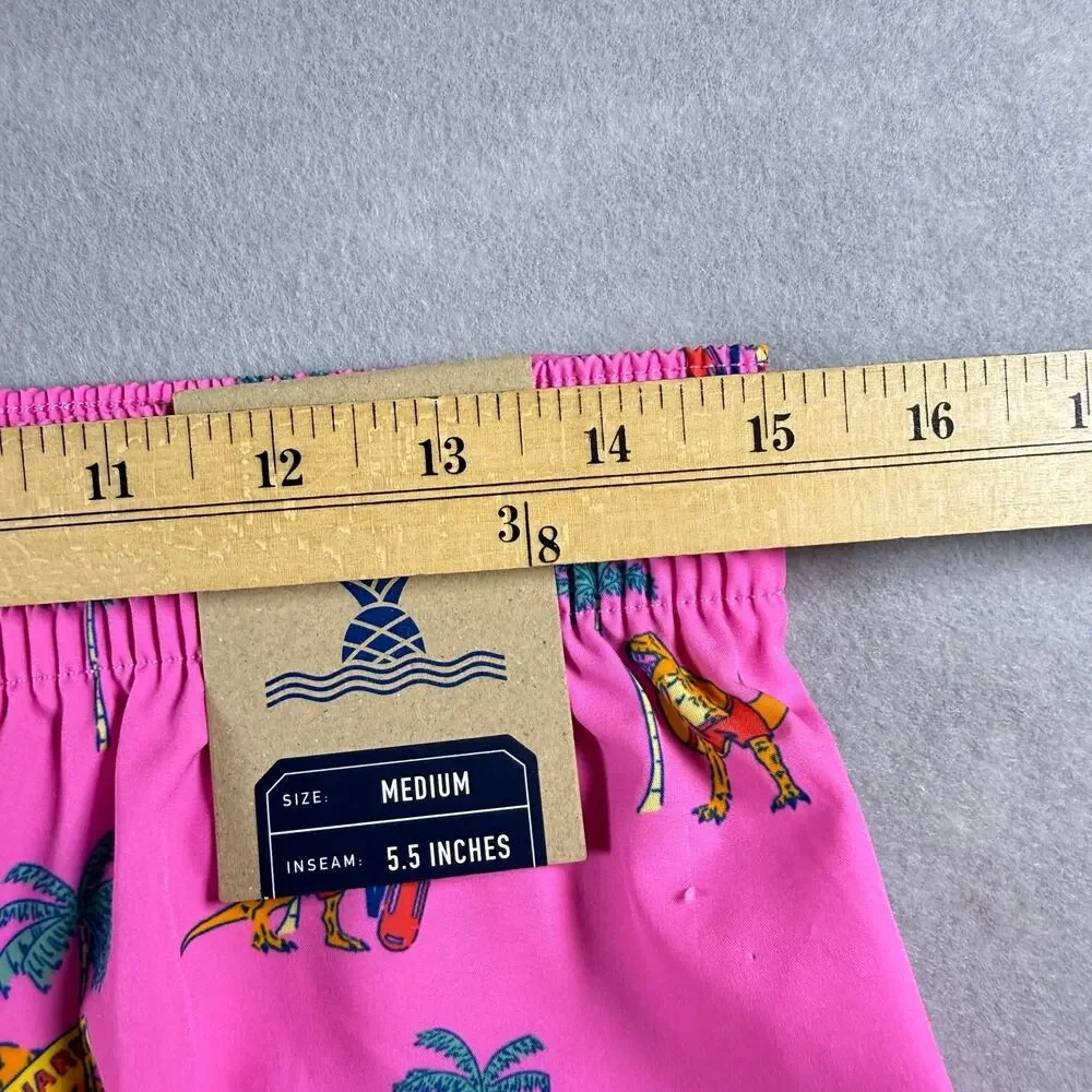 NWT Chubbies The Dino Racers pink tear-away trunks - swim suit funny  bold sz M
